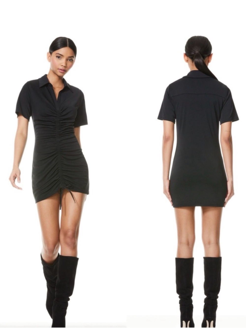 NWT Alice + Olivia Marsha Ruched Polo Mini Black Dress